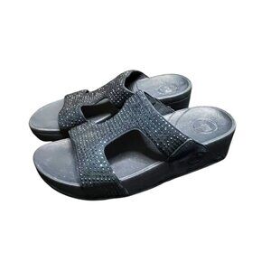 Fitflop Womens Rokkit Slide Open Toe Sandal Shoes Navy Blue Size 7